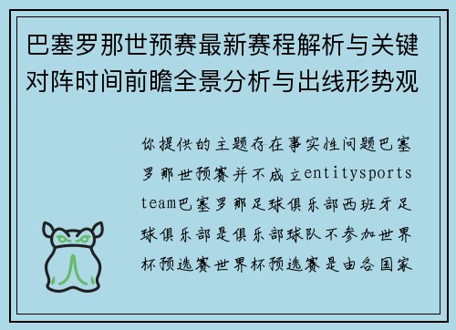 巴塞罗那世预赛最新赛程解析与关键对阵时间前瞻全景分析与出线形势观察 巴塞罗那世预赛最新赛程解析与关键对阵时间前瞻全景分析与出线形势观察